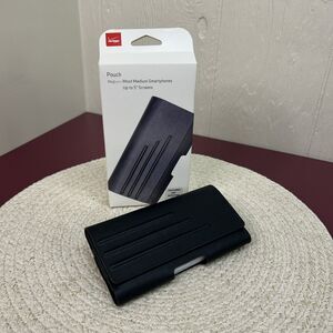 Verizon Universal Leather Pouch with Belt Clip for Medium Size Devices - Black